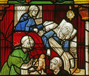Window depicting the Birth of the Virgin Mary